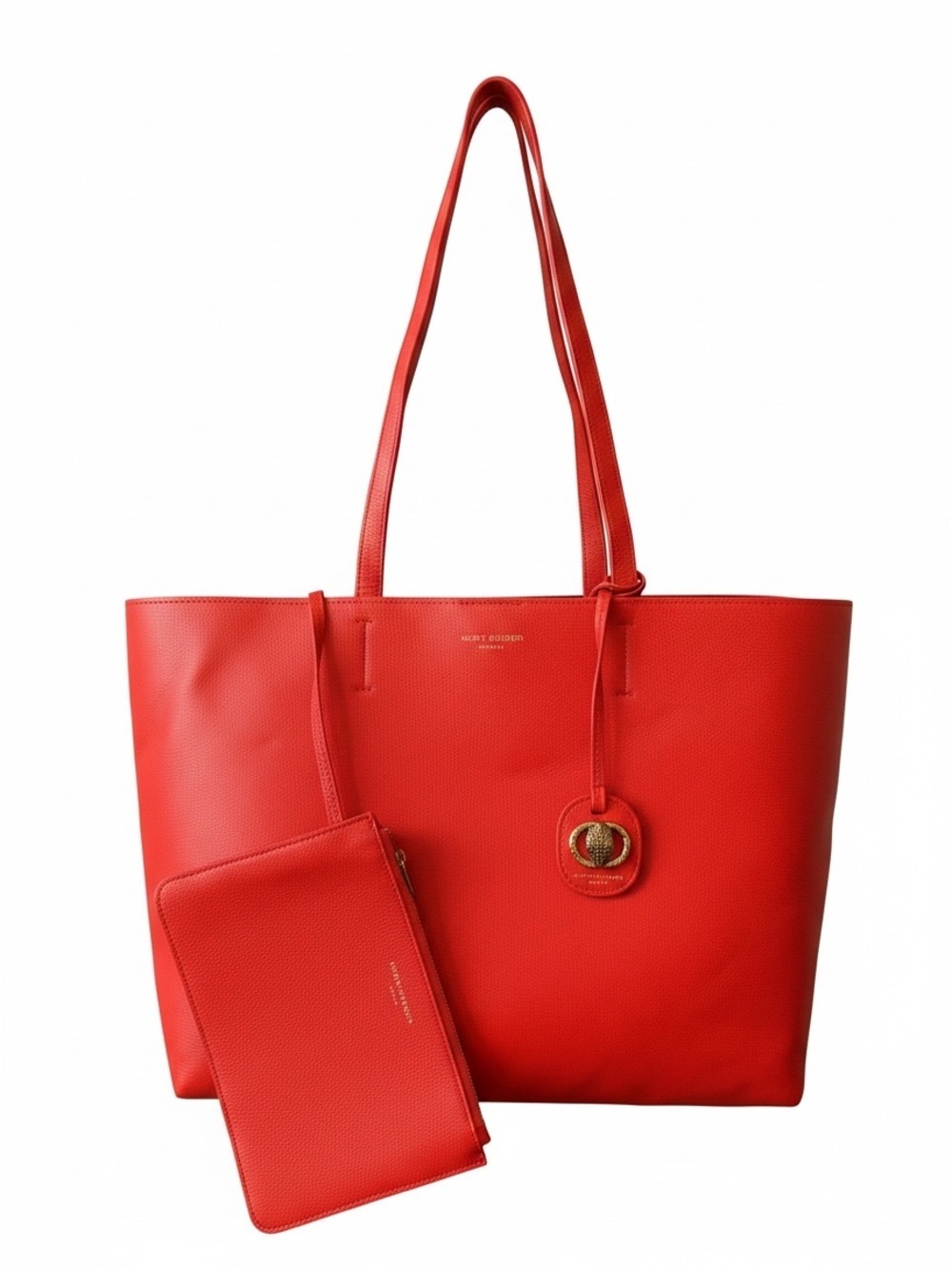 Kurt Geiger Bold Orange Leather Tote with Pouch and Gold Accent